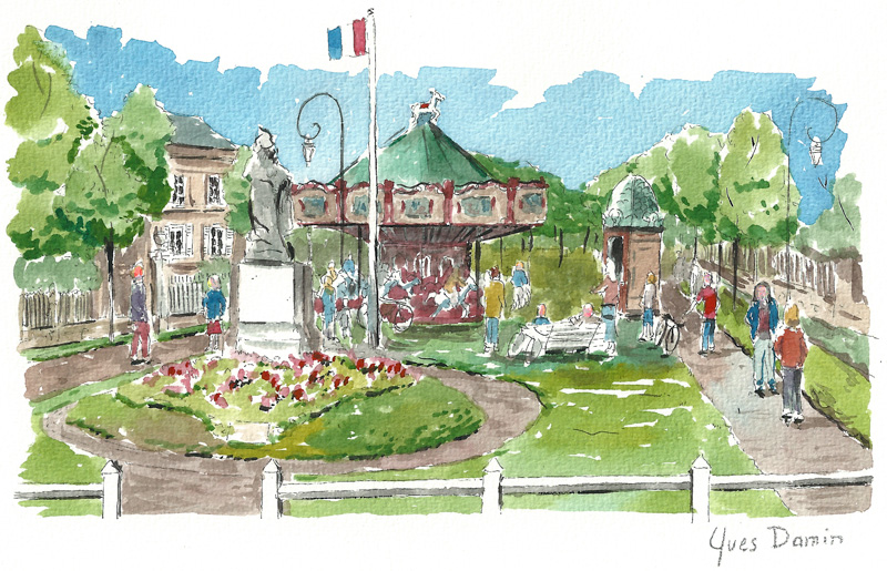 manège de Maisons-Laffitte à l'aquarelle