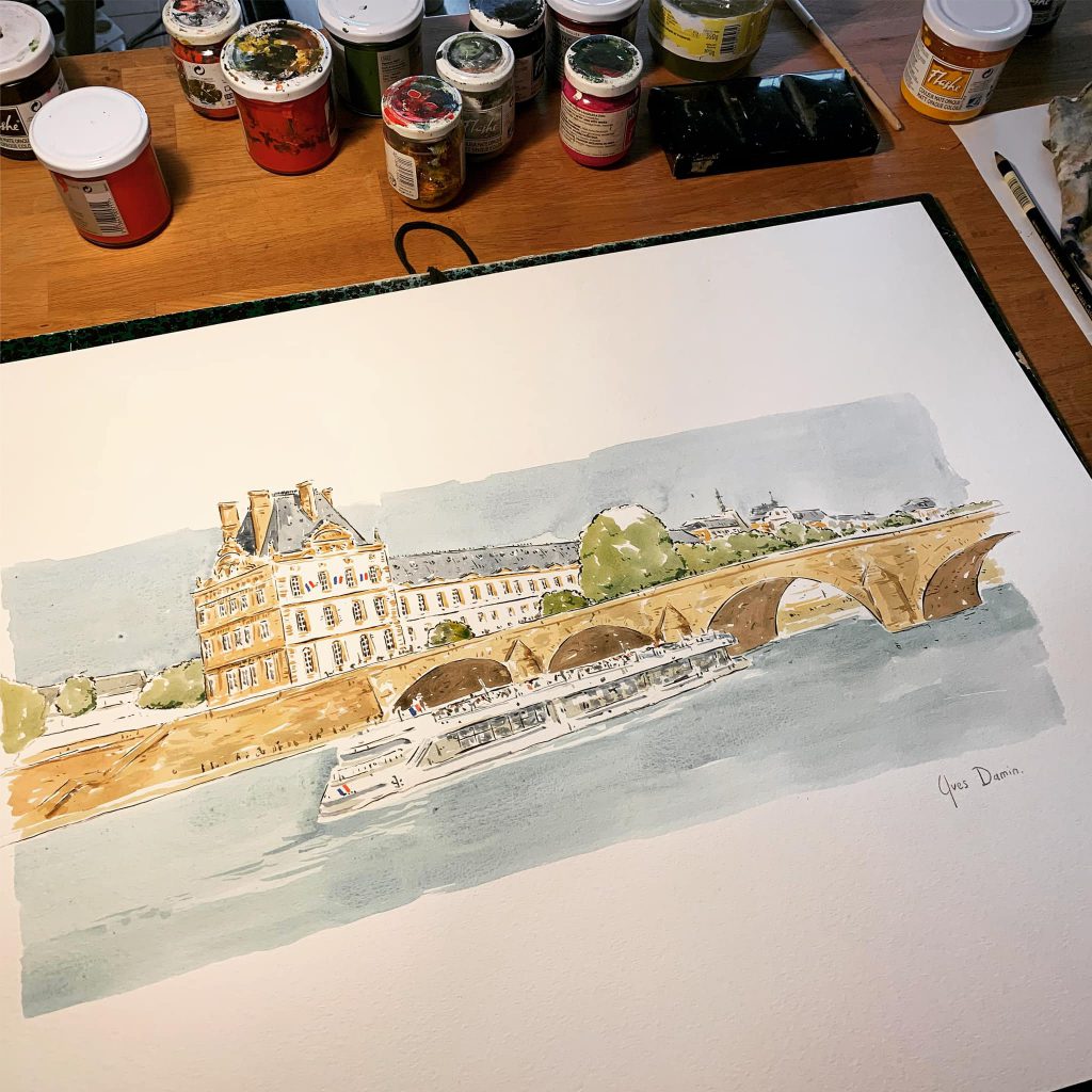painting of the Louvre, Paris