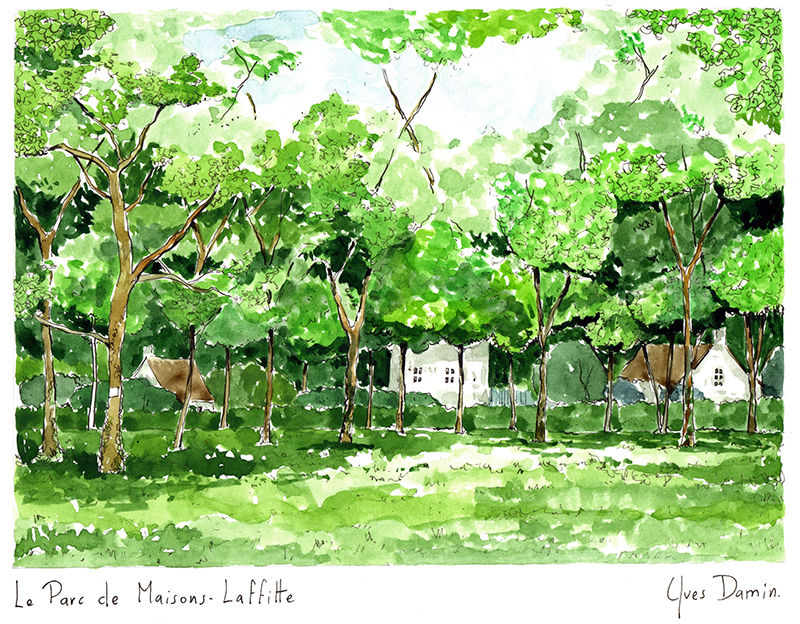 watercolor of the Parc de Maisons Laffitte