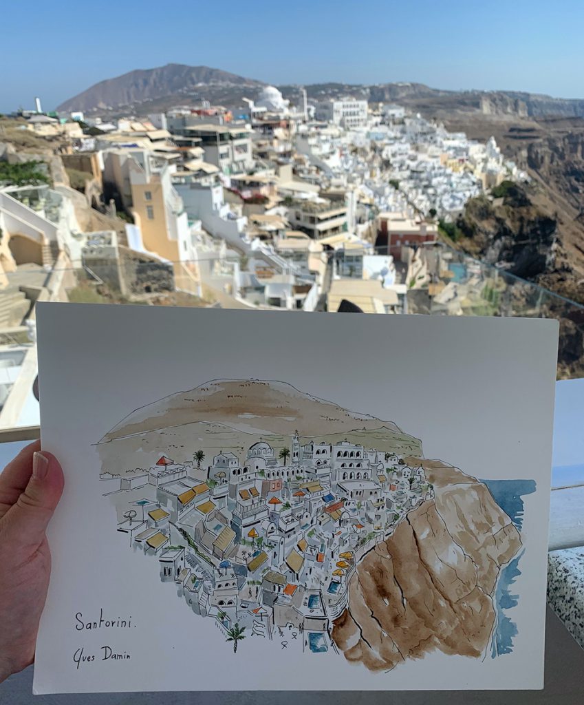 aquarelle originale Santorin