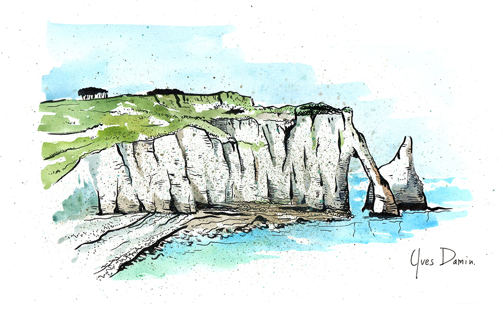 aquarelle Etretat en Normandie
